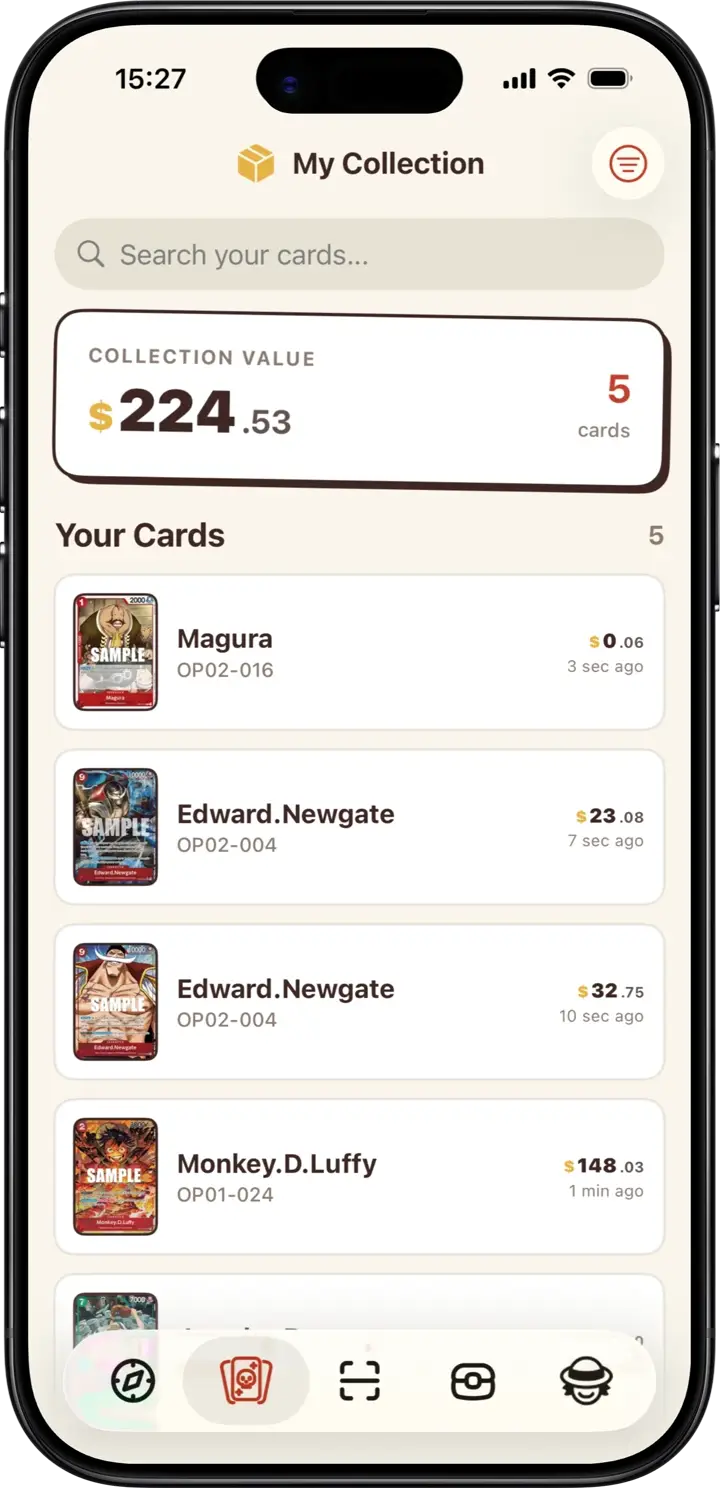 Bounty collection screen showing the total collection value and recently added cards